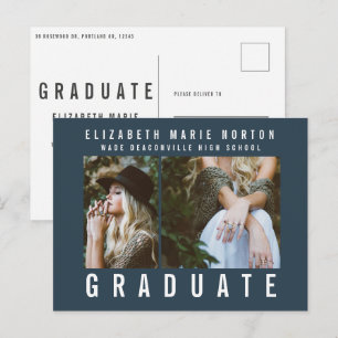 Type afstuderen multi-foto modern blauw en wit briefkaart