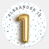 Type ballon | Eerste verjaardagsfeest Ronde Sticker (Voorkant)