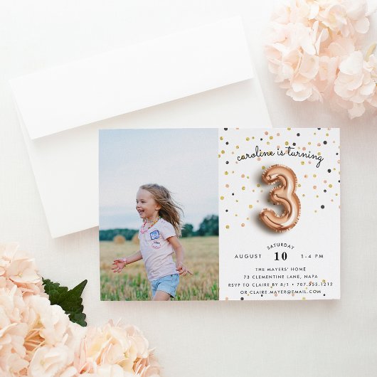 Type ballon | Foto van Derde verjaardag Uitnodigin Kaart