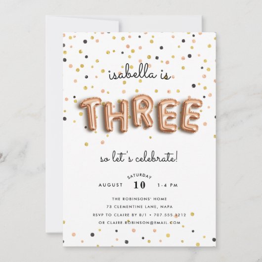 Type ballon | Uitnodiging derde verjaardag (Voorkant)