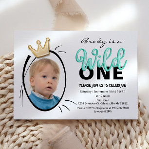 Type ballon Wilde One Boys Foto First Birthday Kaart