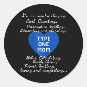 Type Een Mam Awareness Diabetes Awareness Day T1D Ronde Sticker