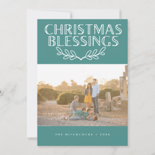 Type & hoest Moderne Blessings Blauwgroen foto Feestdagenkaart