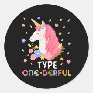Type One-derful Eenhoorn Leuk Diabetisch Type 1 Di Ronde Sticker