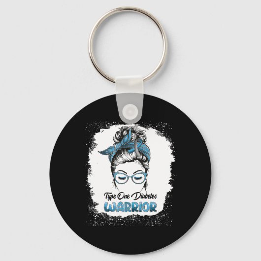 Type One Diabetes Krijger Gebleekte Rommelige Knot Sleutelhanger (Voorkant)