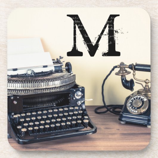  Type Schrijver Retro Monogram Drink Onderzetter (Voorkant)