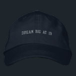 Type Your Own Dream Big at 19 Text Modern-Hat Navy Geborduurde Pet<br><div class="desc">Step confidently into your nineteenth year with this Navy Alternative Apparel Basic Adjustable Cap featuring inspiring “Dream Big at 19” embroidery that blends motivation with modern style. The one-size-fits-all adjustable strap provides a relaxed and secure fit, making it perfect for birthday celebrations, college events, photoshoots, or casual everyday wear. Order...</div>