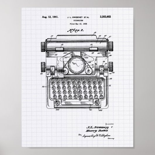 Typemachine 1941 Kunst voor patenten - Lijnspeper Poster (Voorkant)