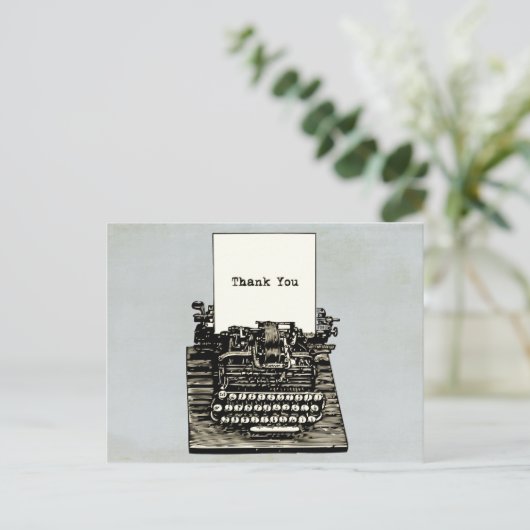 typemachine bedankt bruiloft briefkaart (Staand voorkant)