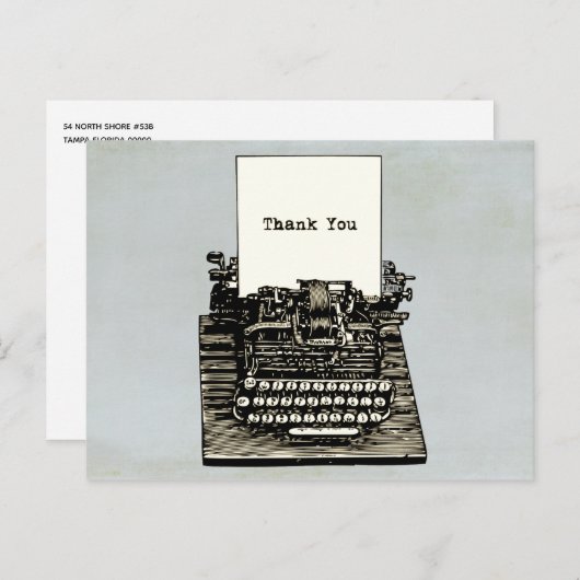 typemachine bedankt bruiloft briefkaart (Voorkant / Achterkant)