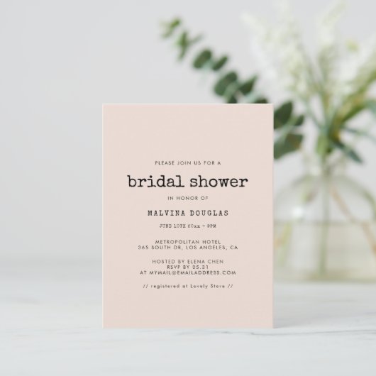 typemachine Bridal douche Uitnodiging (Staand voorkant)