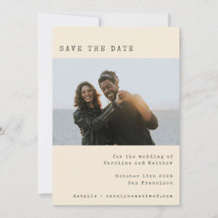 typemachine crème minimalistische foto bruiloft save the date