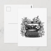 Typemachine en esthetische bloemen briefkaart (Voorkant / Achterkant)