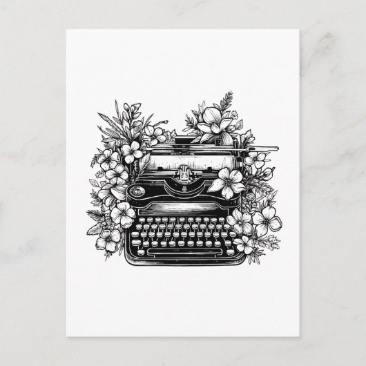 Typemachine en esthetische bloemen briefkaart (Voorkant)