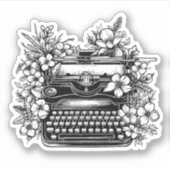 Typemachine en esthetische bloemen sticker (Voorkant)