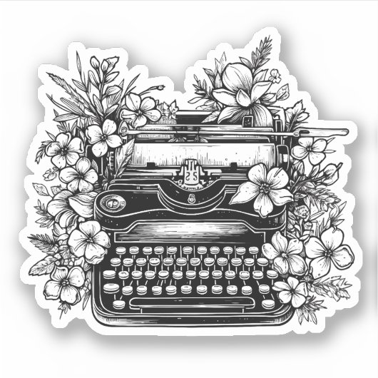 Typemachine en esthetische bloemen sticker (Voorkant)
