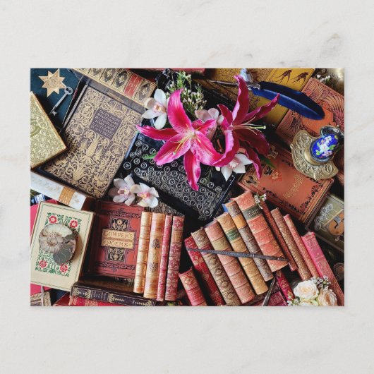  typemachine en oude boeken briefkaart (Voorkant)