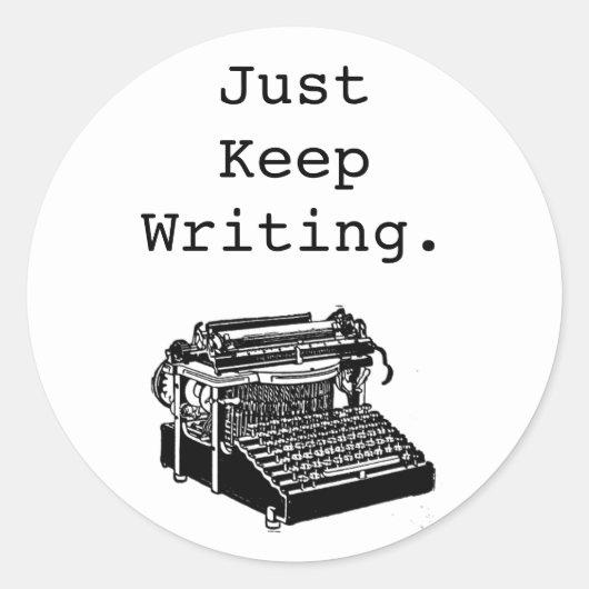 typemachine "Gewoon blijven schrijven", elke kleu Ronde Sticker (Voorkant)