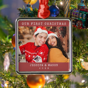 Typemachine Lettertype Rood Onze Eerste Kerst Foto Metalen Ornament
