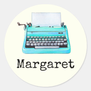 Typemachine met de naam Girly Aqua Retro 60s Ronde Sticker