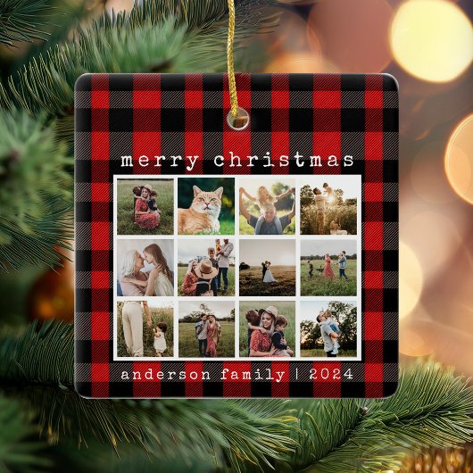 Typemachine Red Plaid Family Fotocollage Keramisch Ornament