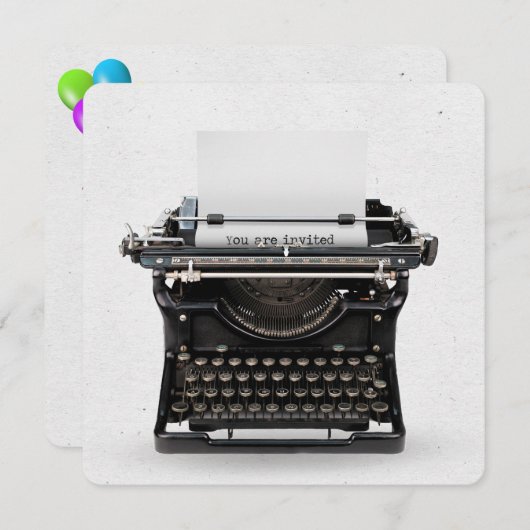 Typemachine Verjaardagsfeestje Uitnodiging (Voorkant / Achterkant)