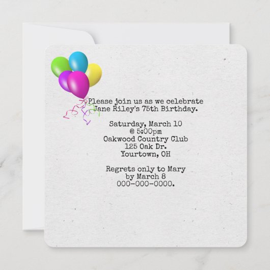 Typemachine Verjaardagsfeestje Uitnodiging (Achterkant)