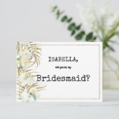 typemachine witgouden orchidee bruidsmeisje kaart (Staand voorkant)