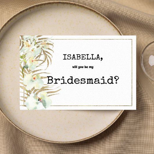 typemachine witgouden orchidee bruidsmeisje kaart