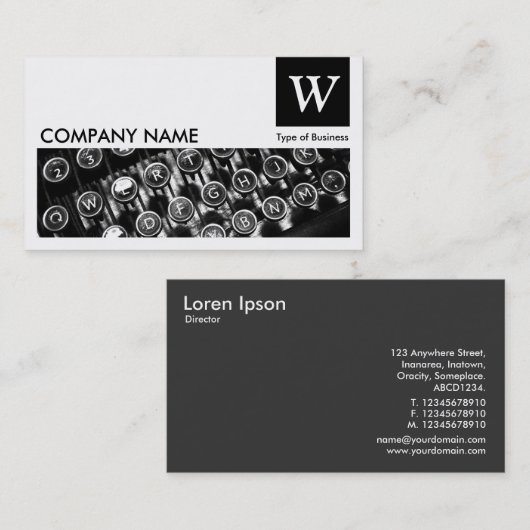 Typemachinesleutels - Monogram en paneel - Zwart Visitekaartje (Voorkant / Achterkant)