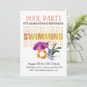 Typeography Word Art Pool Party Verjaardag Kaart (Staand voorkant)