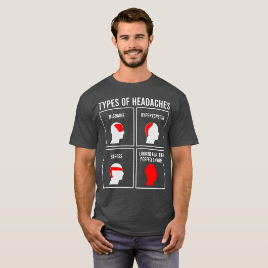 TYPES OF HEADACHES gift T-shirt (Voorkant volledig)