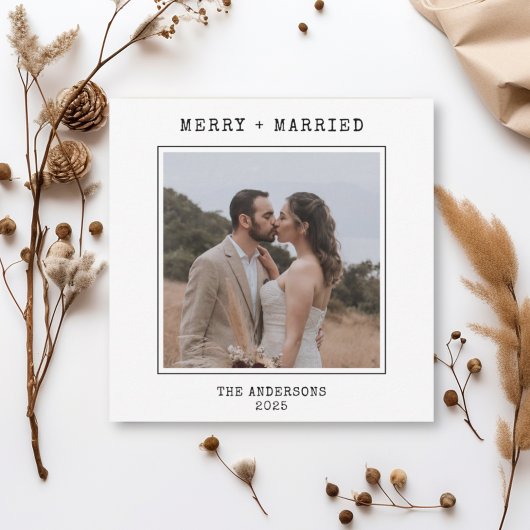 Typewriter 2 foto Merry Married Wedding Christmas Bedankkaart