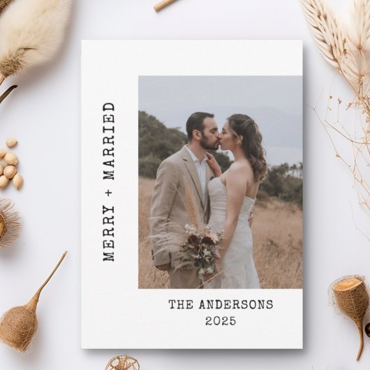 Typewriter 2 foto Merry Married Wedding Christmas Bedankkaart