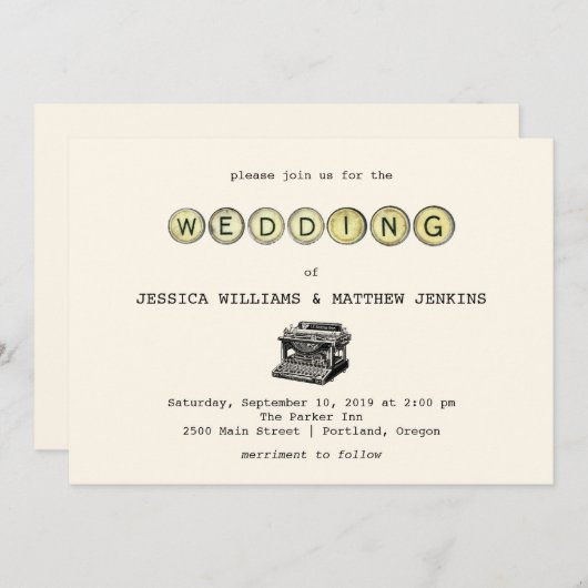 Typewriter bruiloft uitnodiging (Voorkant / Achterkant)