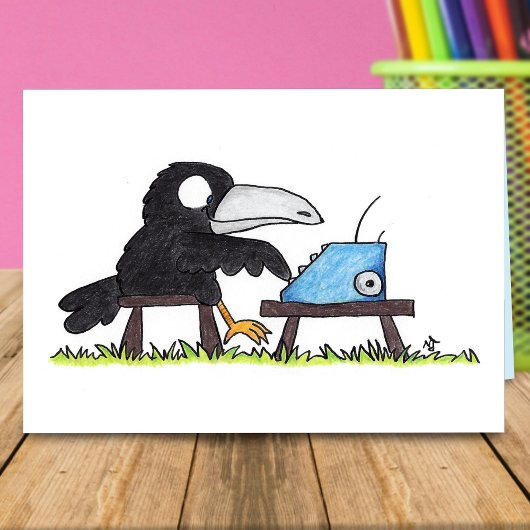 TYPEWRITER CROW wenskaart van Nicole Janes Kaart