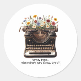  Typewriter en Wildflower Ronde Sticker
