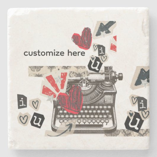 typewriter I love you Stenen Onderzetter (Voorkant)