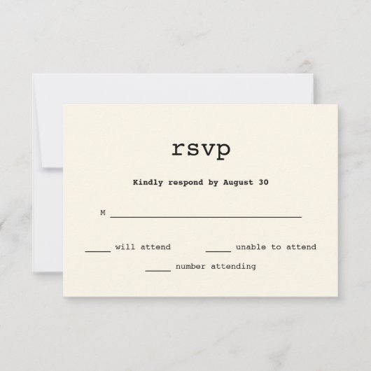  Typewriter Tekst Bruiloft RSVP Kaartje (Voorkant)
