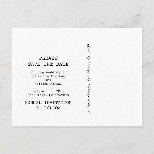  Typewriter Tekstfoto De datum opslaan Aankondigingskaart (Achterkant)