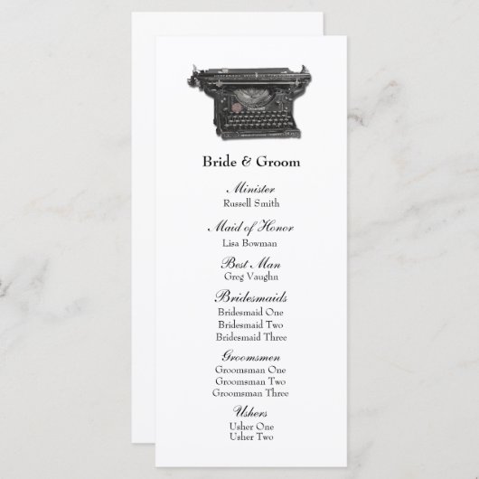 Typewriter Trouwprogramma Programmakaart (Voorkant / Achterkant)