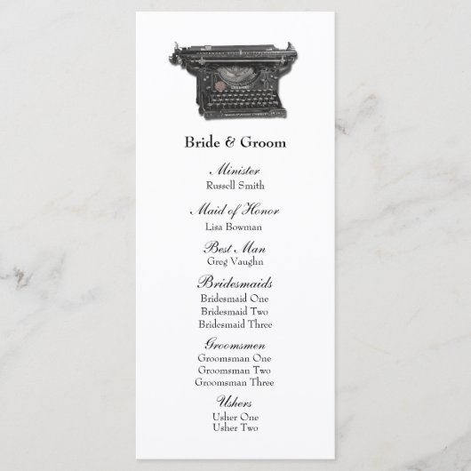  Typewriter Trouwprogramma Programmakaart (Voorkant)
