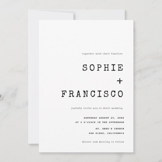  Typewriter Typografie Alles in één bruiloft Kaart (Voorkant)