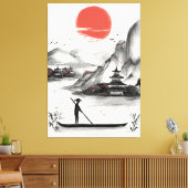 typical Japanese mountain landscape in hand-drawn Canvas Afdruk (Insitu (Woonkamer))