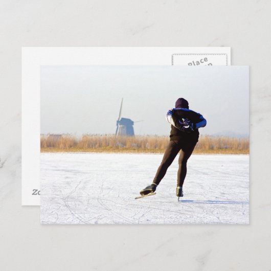 Typisch nederig: ijsschaatsen op een bevroren meer briefkaart (Voorkant / Achterkant)