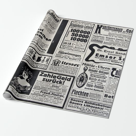 Typische advertenties in het Duits in een nieuw Eu Cadeaupapier (Uitgerold)