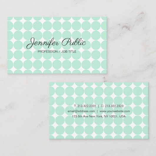 Typische Sjabloon Elegant Mint Green White Modern  Visitekaartje (Voorkant / Achterkant)