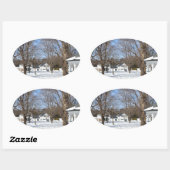Typische stad Vermont in de winter Ovale Sticker (Vel)
