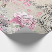 typische zwarte roze florale Parijs Eiffeltoren Cadeaupapier (Hoek)