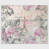 typische zwarte roze florale Parijs Eiffeltoren Cadeaupapier (Vlak)